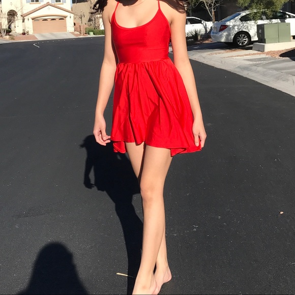 red halter skater dress